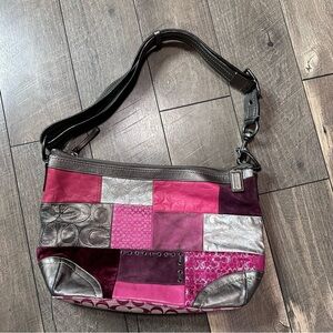 Coach f12865 Vintage Y2K Pink Signature Patchwork Shoulder Duffle Bag